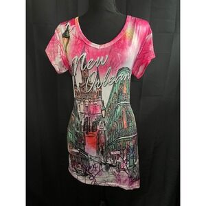 DESIREE COLLECTION Womens New Orleans Tee‎ Shirt Colorful Art Sz M Travel Style